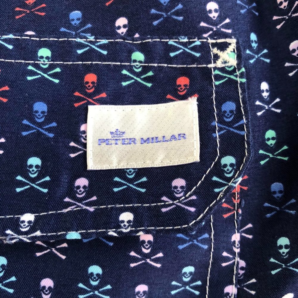 PETER MILLAR Men's Navy Skull & Crossbones Swim Suit - Size LARGE